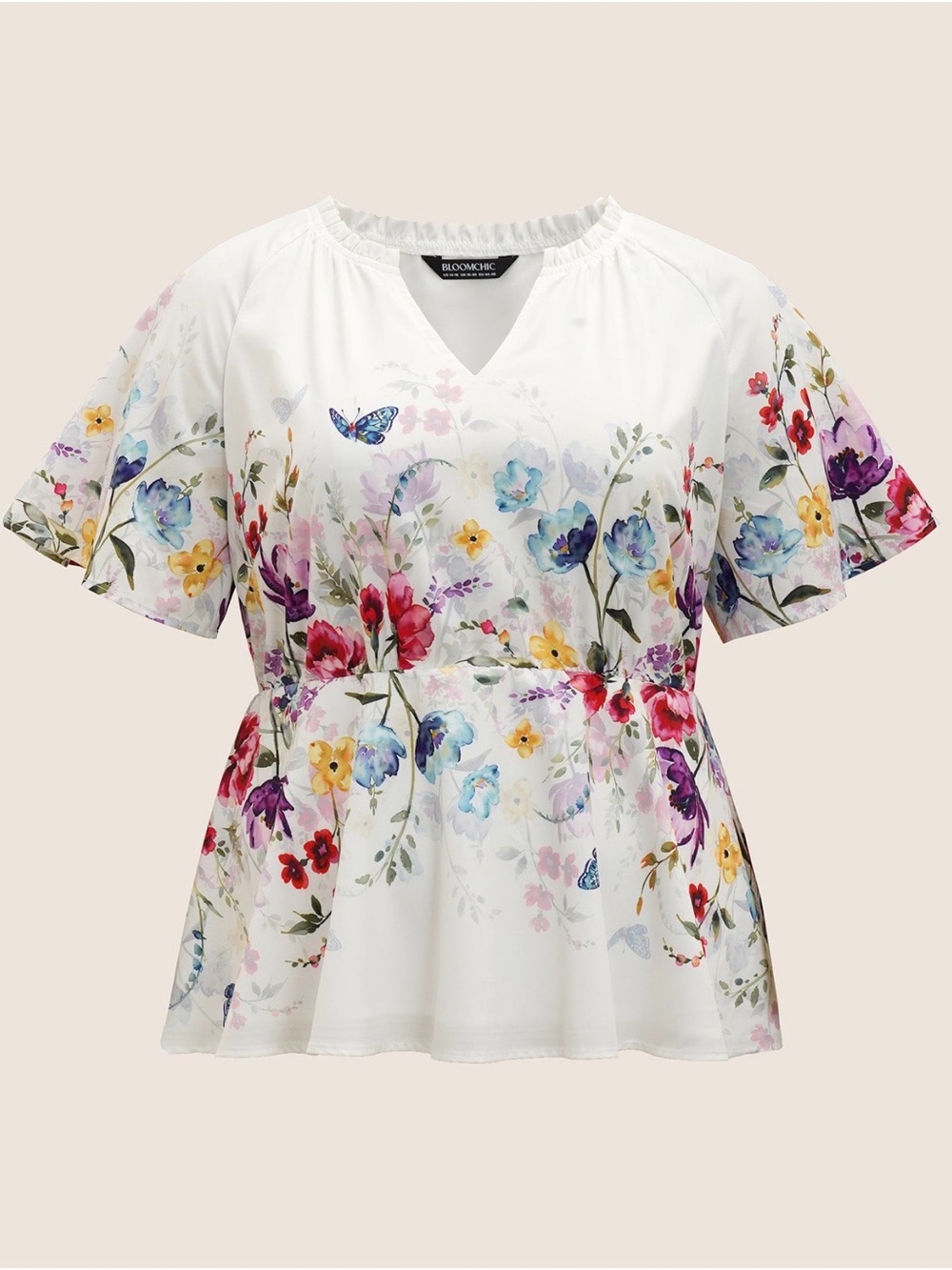 Bloomchic White Floral V-Neck Peplum Blouse